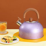 Water Kettle Stainless Steel Whistle Water Kettle Large Capacity Flat Bottomed for Gas Induction Cooker Boil Water 2L Purple - Low Angle
