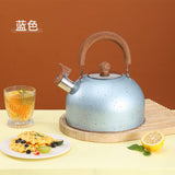Water Kettle Stainless Steel Whistle Water Kettle Large Capacity Flat Bottomed for Gas Induction Cooker Boil Water 2L Blue - Rear View