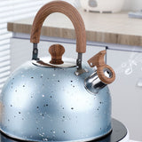 Water Kettle Stainless Steel Whistle Water Kettle Large Capacity Flat Bottomed for Gas Induction Cooker Boil Water 2L Blue - Low Angle