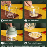 Electric Garlic Chopper USB Charging Cordless 3 Blades Garlic Masher Machine for Seasonings Meat Food Supplement Green