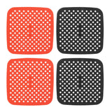 Reusable Air Fryer Mats Stick Proof Dishwasher Safe Oil Resistant Silicone Air Fryer Liner for Oven Red Black 4pcs 18.5cm/7.3in