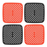 Reusable Air Fryer Mats Stick Proof Dishwasher Safe Oil Resistant Silicone Air Fryer Liner for Oven Red Black 4pcs 18.5cm/7.3in - Rear View