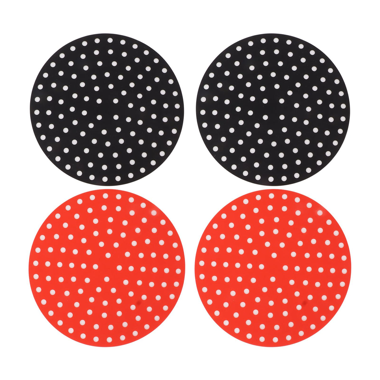 4PCS Round Air Fryer Mat High Temperature Resistant Oilproof Reusable Silicone Air Fryer Liner for Air Fryer Accessories 2 X 23cm/9.1in Red, 2 X 23cm/9.1in Black