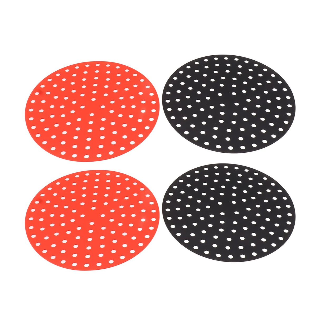 4PCS Round Air Fryer Mat High Temperature Resistant Oilproof Reusable Silicone Air Fryer Liner for Air Fryer Accessories 2 X 23cm/9.1in Red, 2 X 23cm/9.1in Black