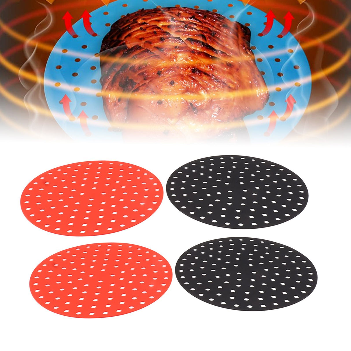 4PCS Round Air Fryer Mat High Temperature Resistant Oilproof Reusable Silicone Air Fryer Liner for Air Fryer Accessories 2 X 23cm/9.1in Red, 2 X 23cm/9.1in Black