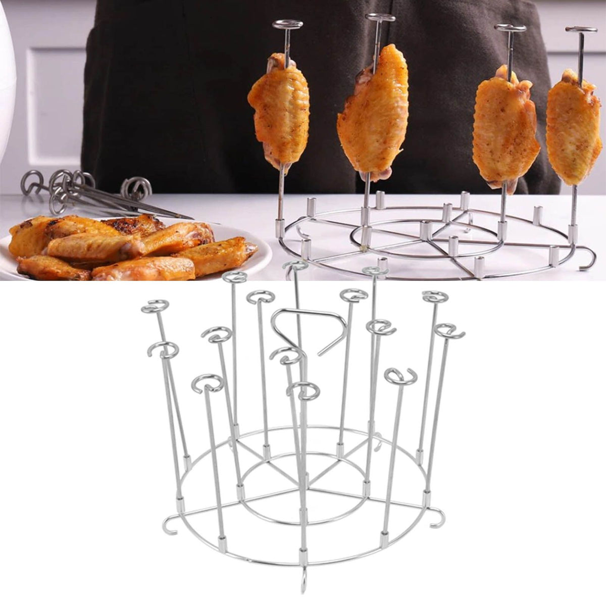 Skewer Stand Racks Stainless Steel Grilling Skewer Stand for Ninja Foodi Fryer 8QT