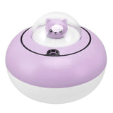 Mini Humidifier Cute Cat Sculpture Portable Quiet Desktop Air Humidifier for Home Office USB Plug in Purple - Front View