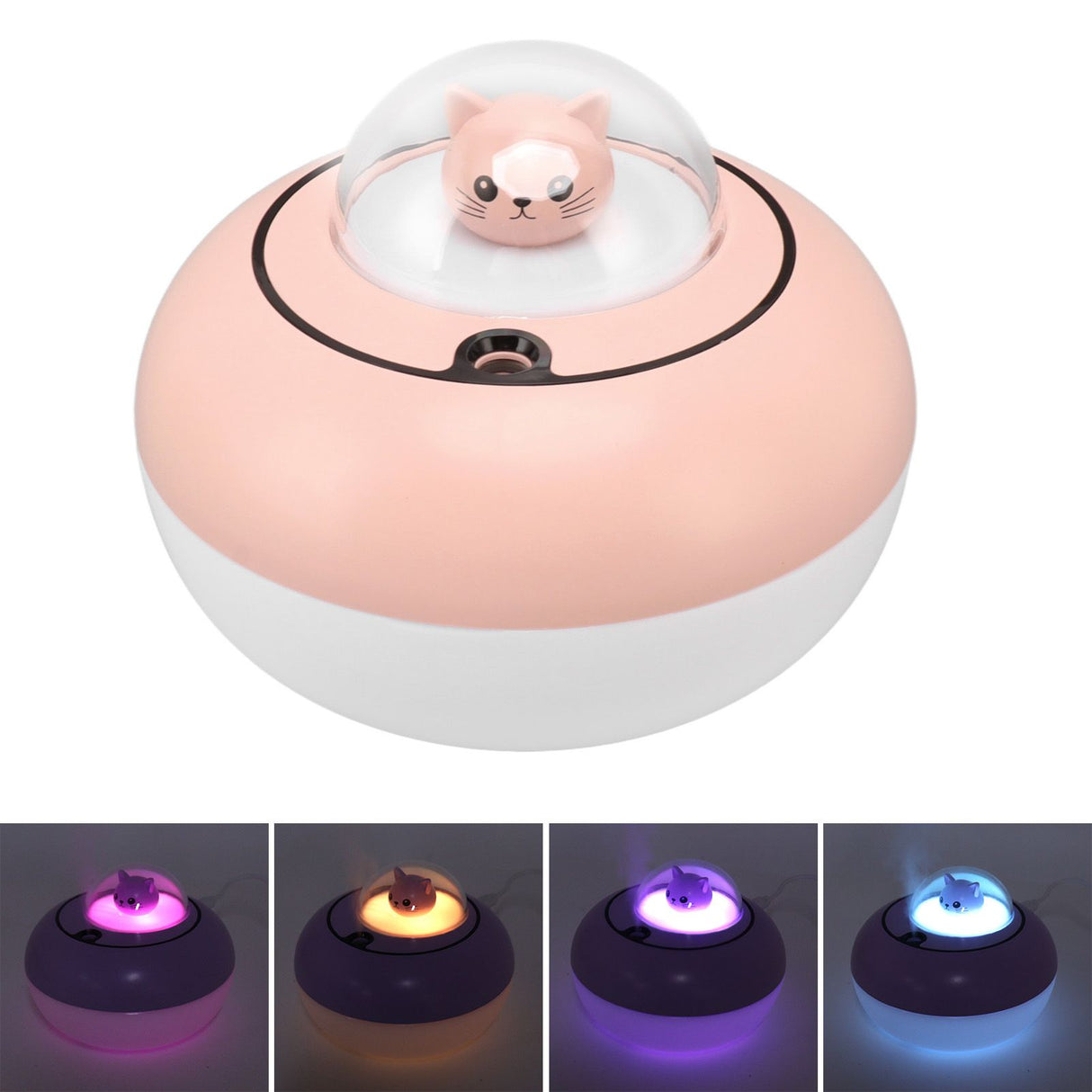Mini Humidifier Cute Cat Sculpture Portable Quiet Desktop Air Humidifier for Home Office USB Plug in Pink