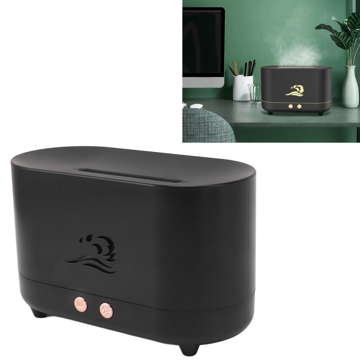 Simulation Flame Aromatherapy Machine Black 225ml 35DB USB Flame Air Diffuser for Coffee Shop Home