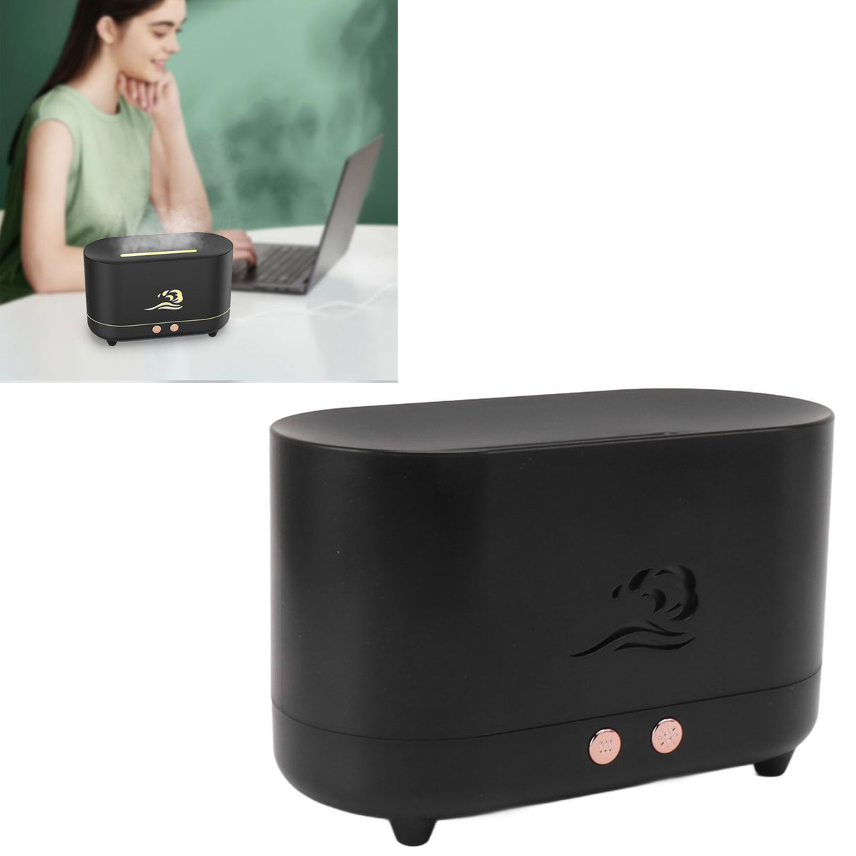 Simulation Flame Aromatherapy Machine Black 225ml 35DB USB Flame Air Diffuser for Coffee Shop Home