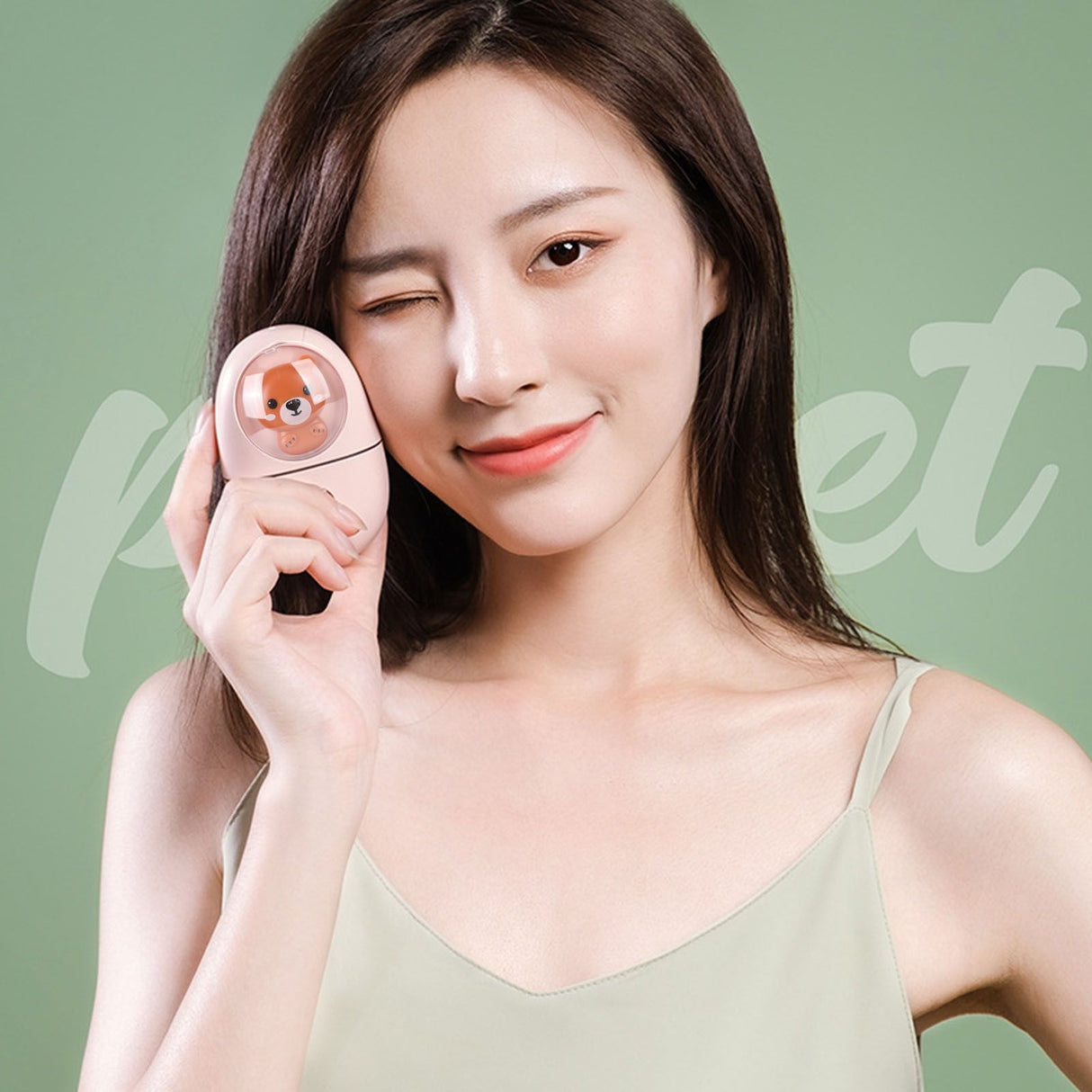 Cute Animal Facial Mist Sprayer USB Rechargeable Mini Eye Face Humidifier for Travelling 35ml 500mah Pink