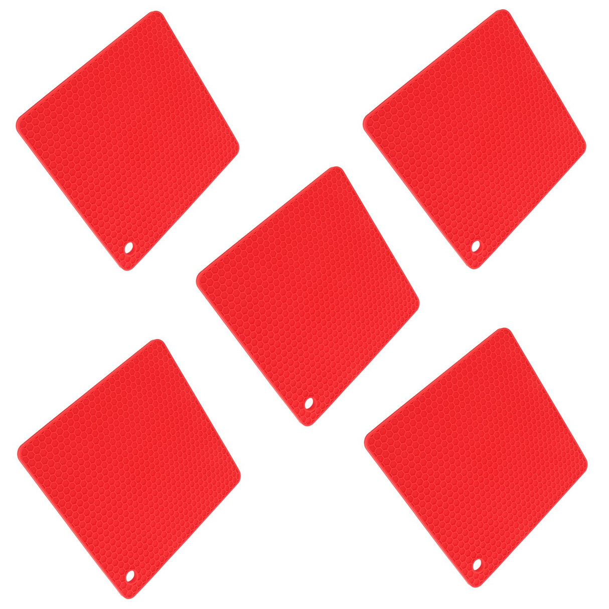 5pcs Silicone Pot Holders Mat Heat Resistant Anti Slip Square Honeycomb Trivet Mat Hot Pads for Kitchen Counter Red