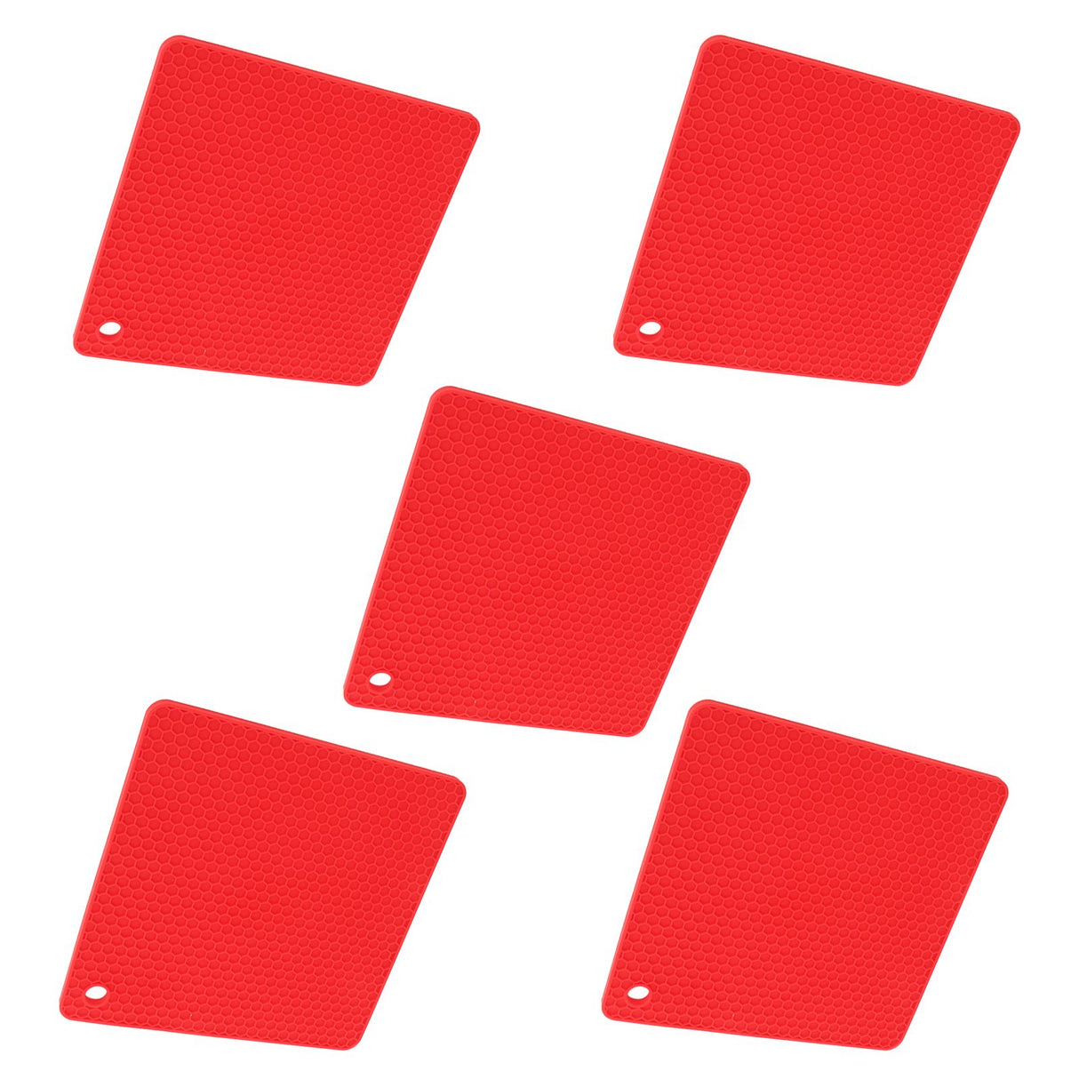 5pcs Silicone Pot Holders Mat Heat Resistant Anti Slip Square Honeycomb Trivet Mat Hot Pads for Kitchen Counter Red