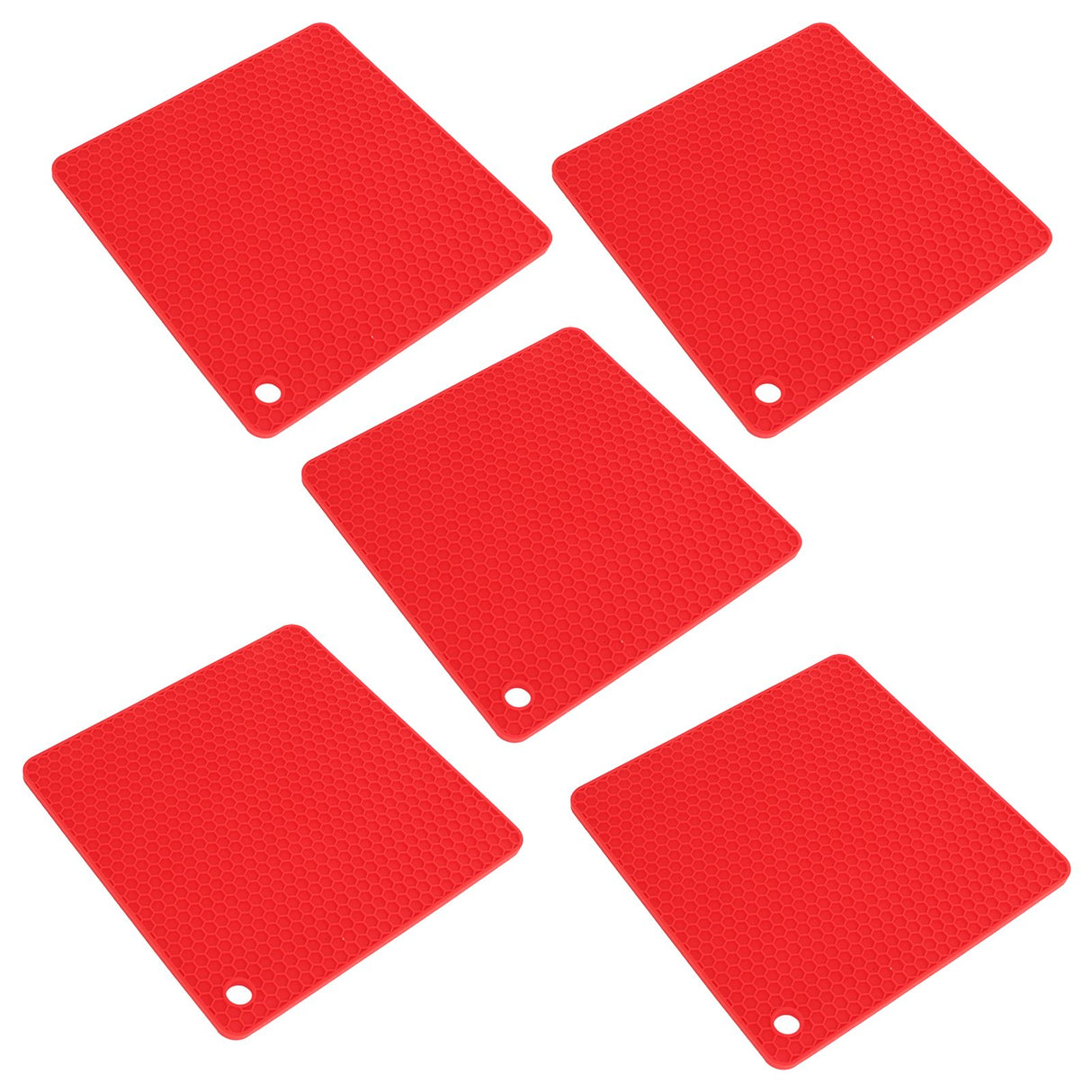 5pcs Silicone Pot Holders Mat Heat Resistant Anti Slip Square Honeycomb Trivet Mat Hot Pads for Kitchen Counter Red