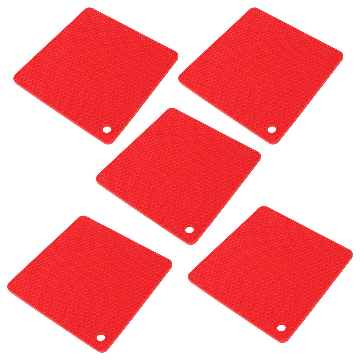 5pcs Silicone Pot Holders Mat Heat Resistant Anti Slip Square Honeycomb Trivet Mat Hot Pads for Kitchen Counter Red