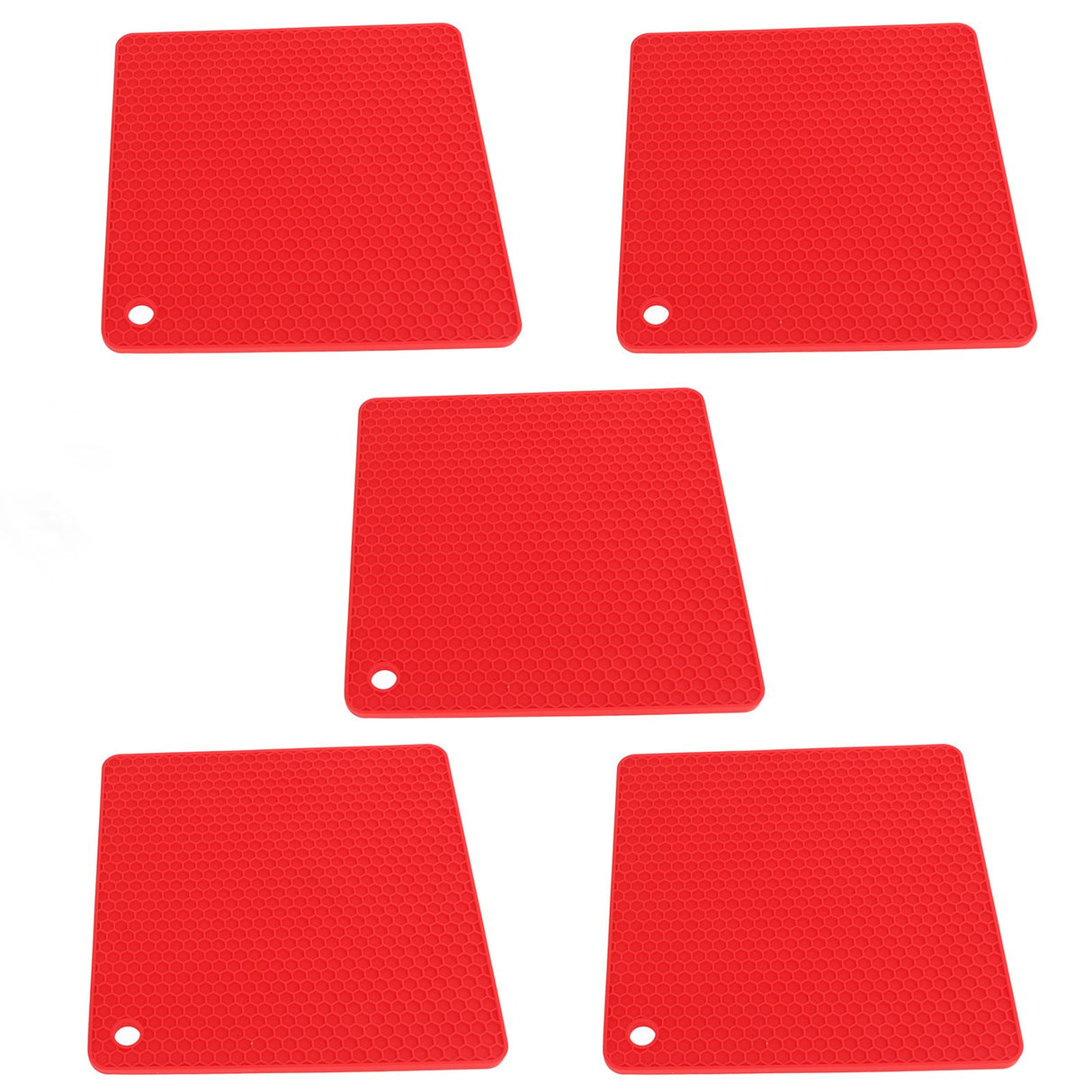 5pcs Silicone Pot Holders Mat Heat Resistant Anti Slip Square Honeycomb Trivet Mat Hot Pads for Kitchen Counter Red