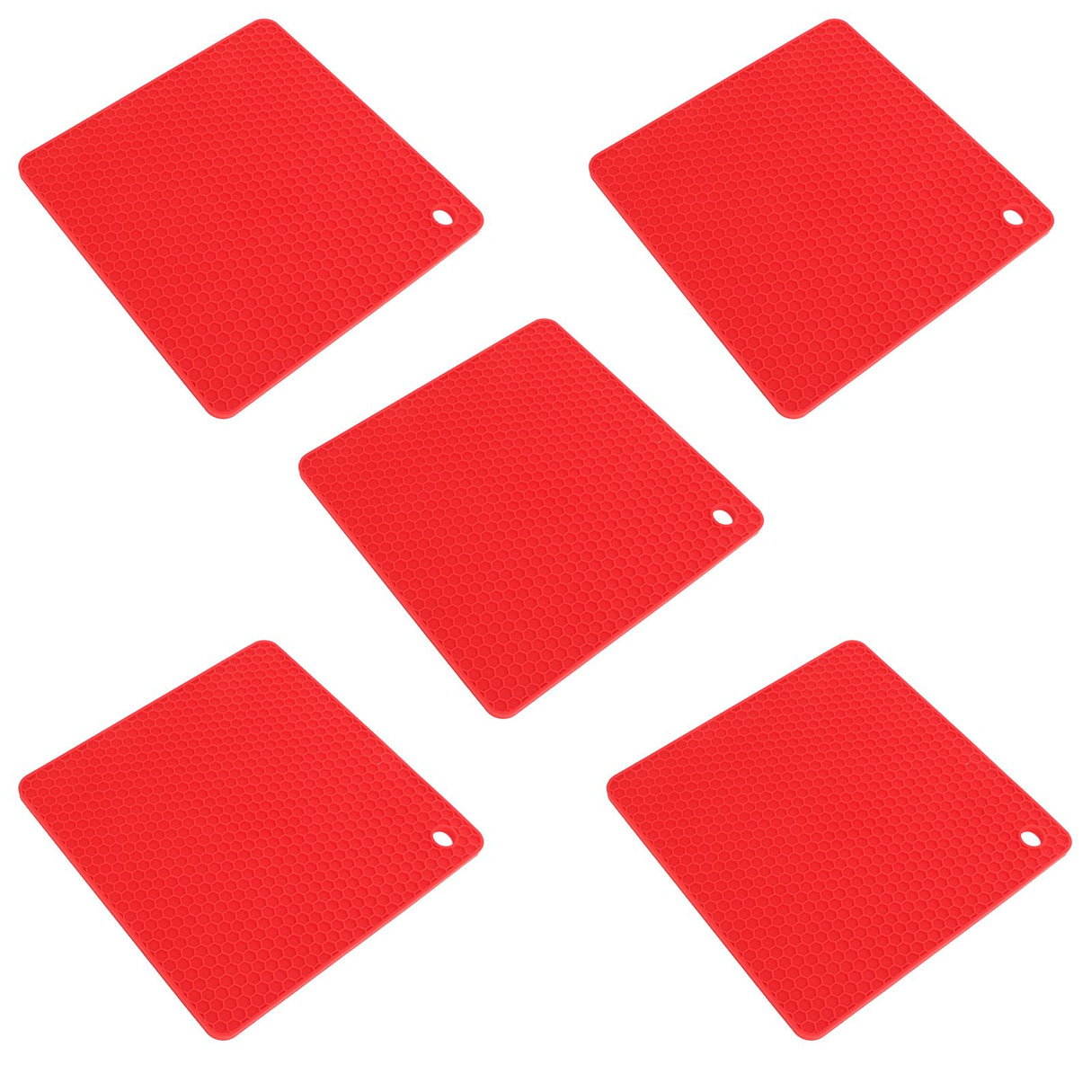 5pcs Silicone Pot Holders Mat Heat Resistant Anti Slip Square Honeycomb Trivet Mat Hot Pads for Kitchen Counter Red