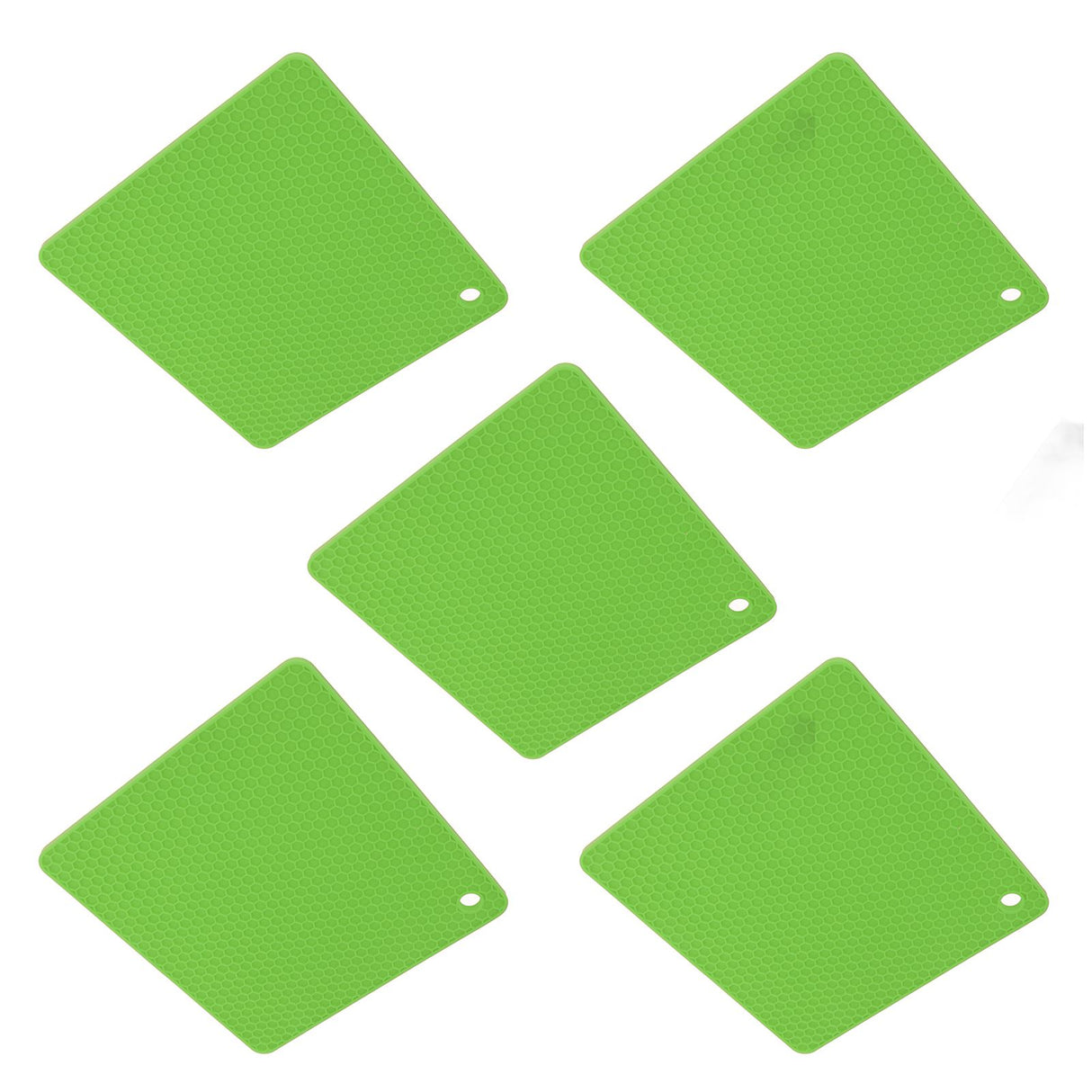 5pcs Silicone Pot Holders Mat Heat Resistant Anti Slip Square Honeycomb Trivet Mat Hot Pads for Kitchen Counter Green