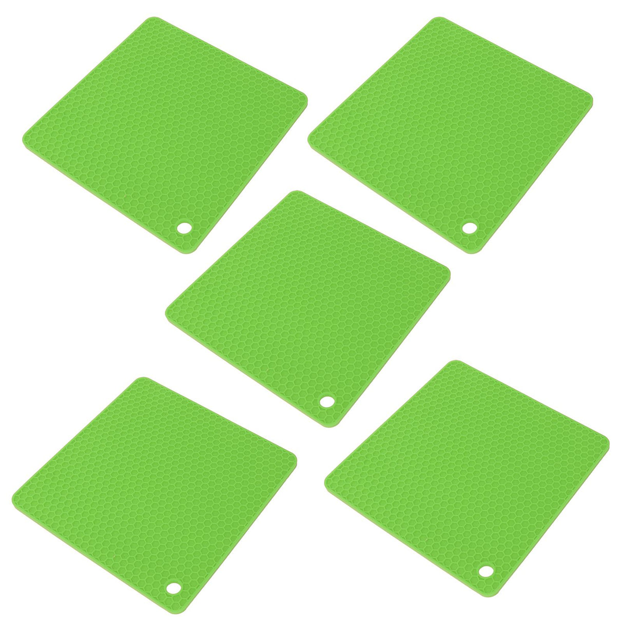 5pcs Silicone Pot Holders Mat Heat Resistant Anti Slip Square Honeycomb Trivet Mat Hot Pads for Kitchen Counter Green