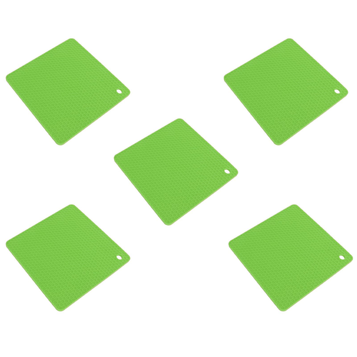 5pcs Silicone Pot Holders Mat Heat Resistant Anti Slip Square Honeycomb Trivet Mat Hot Pads for Kitchen Counter Green