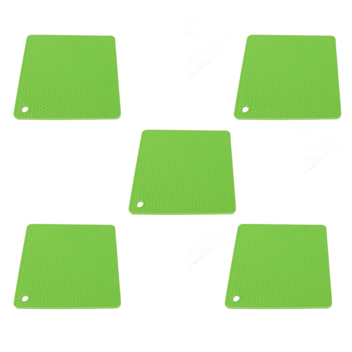 5pcs Silicone Pot Holders Mat Heat Resistant Anti Slip Square Honeycomb Trivet Mat Hot Pads for Kitchen Counter Green