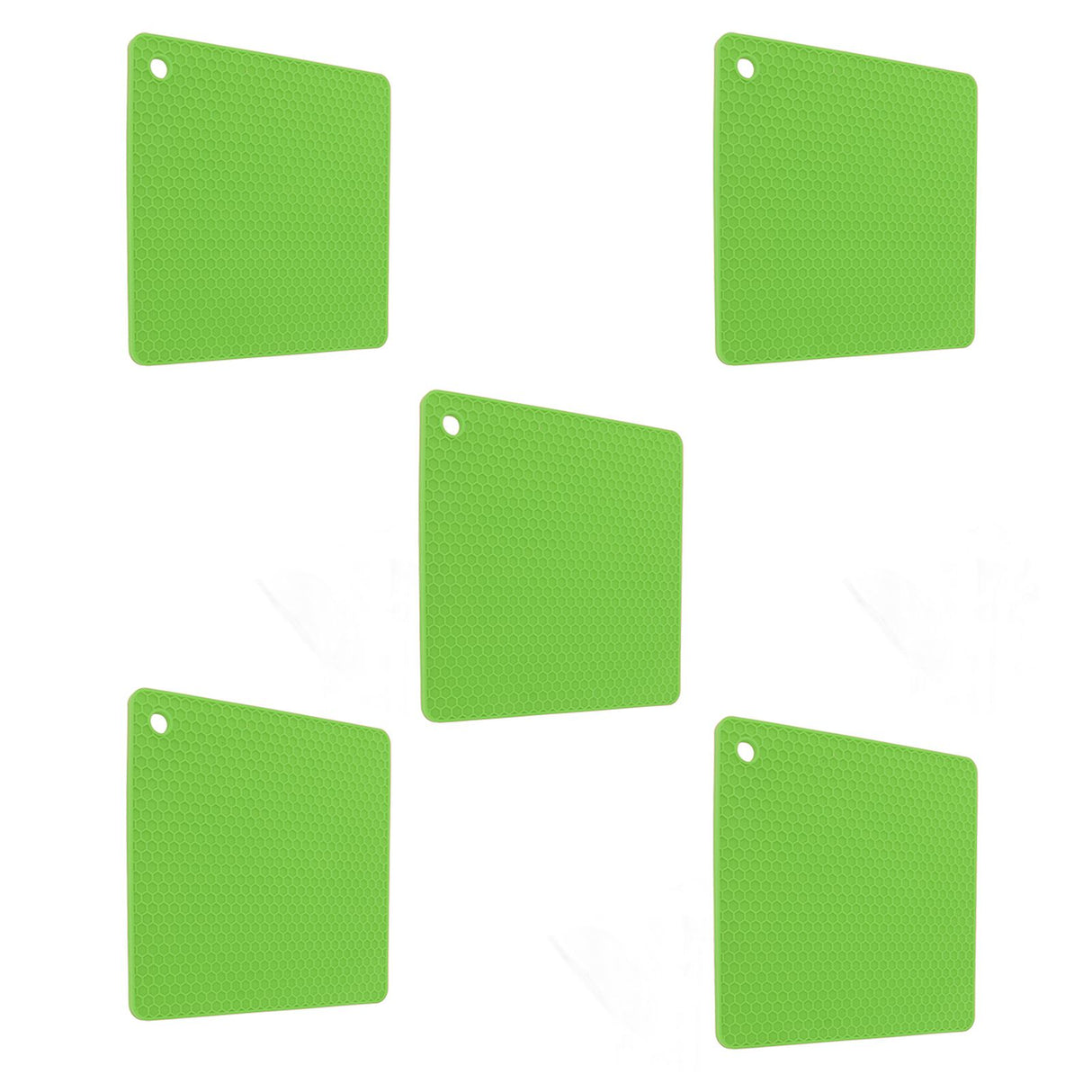 5pcs Silicone Pot Holders Mat Heat Resistant Anti Slip Square Honeycomb Trivet Mat Hot Pads for Kitchen Counter Green