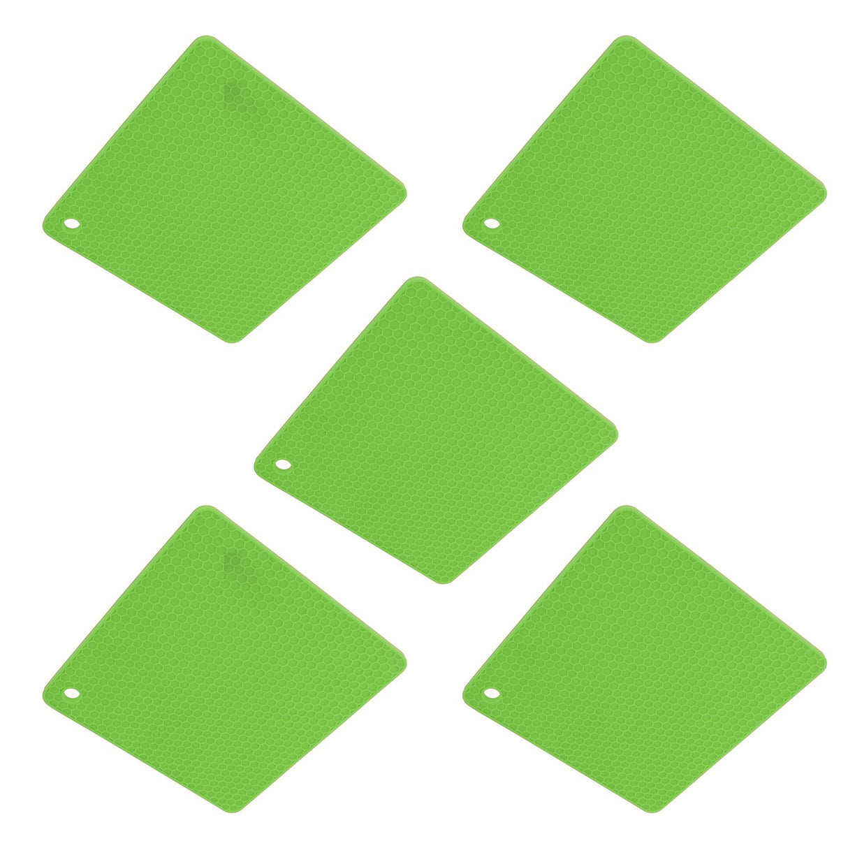 5pcs Silicone Pot Holders Mat Heat Resistant Anti Slip Square Honeycomb Trivet Mat Hot Pads for Kitchen Counter Green