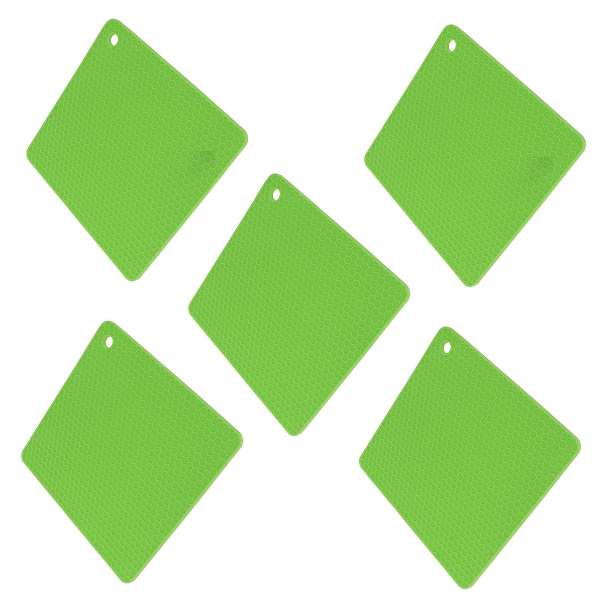 5pcs Silicone Pot Holders Mat Heat Resistant Anti Slip Square Honeycomb Trivet Mat Hot Pads for Kitchen Counter Green