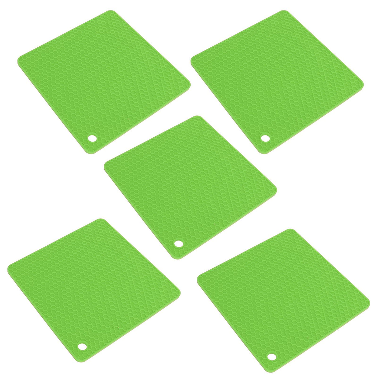 5pcs Silicone Pot Holders Mat Heat Resistant Anti Slip Square Honeycomb Trivet Mat Hot Pads for Kitchen Counter Green