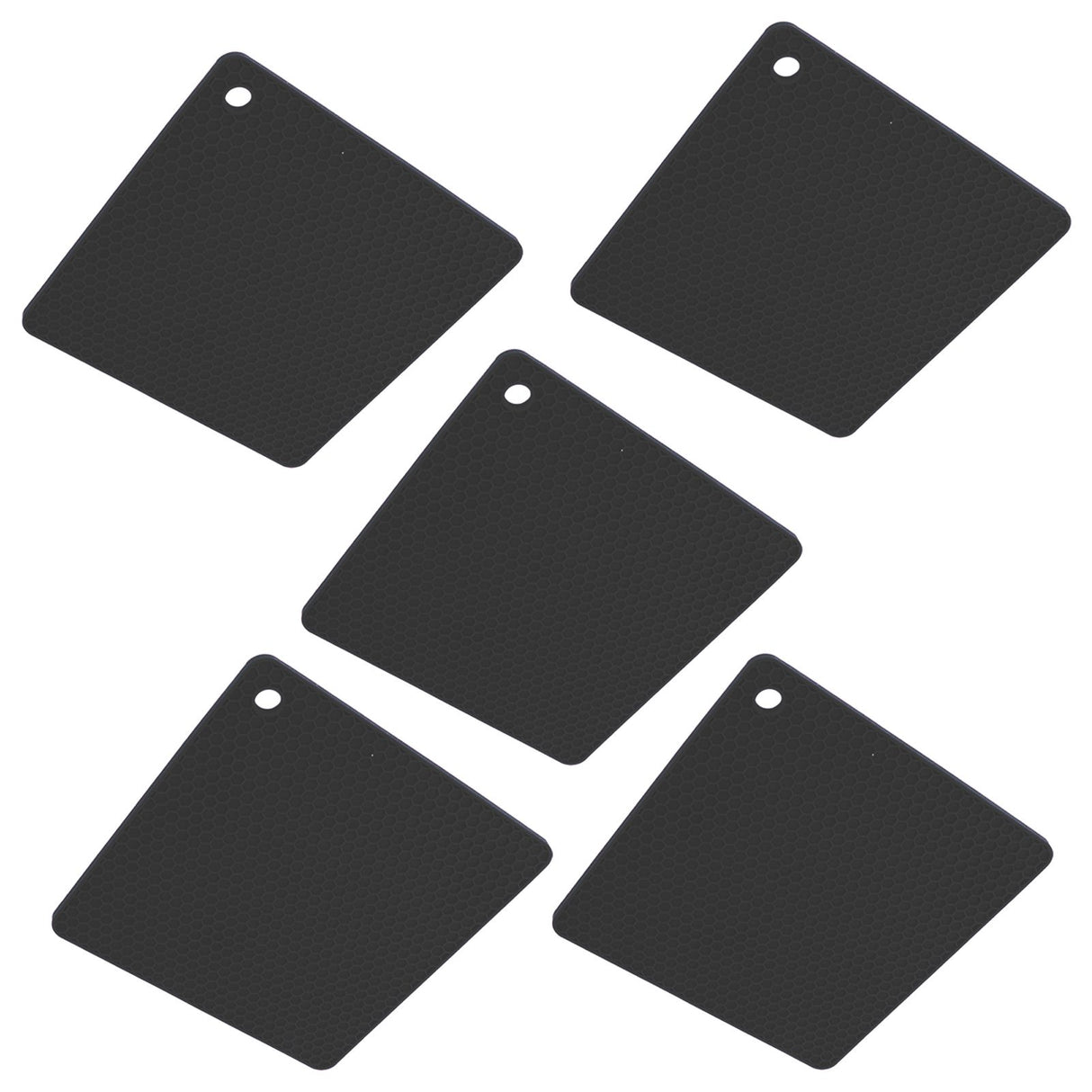 5pcs Silicone Pot Holders Mat Heat Resistant Anti Slip Square Honeycomb Trivet Mat Hot Pads for Kitchen Counter Black