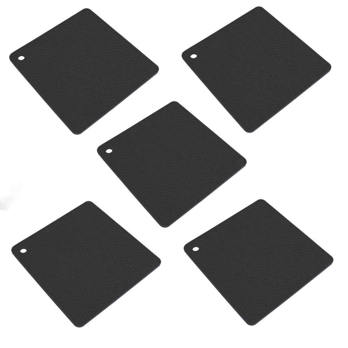 5pcs Silicone Pot Holders Mat Heat Resistant Anti Slip Square Honeycomb Trivet Mat Hot Pads for Kitchen Counter Black