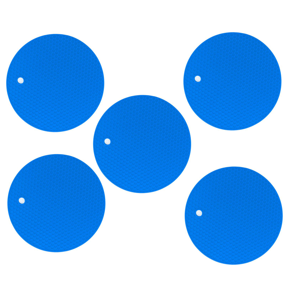 5PCS Silicone Trivet Mats Round Multipurpose Heat Resistant Non Slip Pads Pot Holders for Hot Pot Hot Dishes Blue