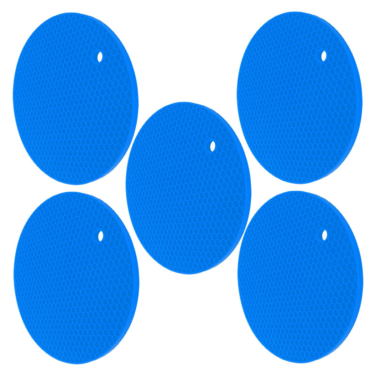 5PCS Silicone Trivet Mats Round Multipurpose Heat Resistant Non Slip Pads Pot Holders for Hot Pot Hot Dishes Blue