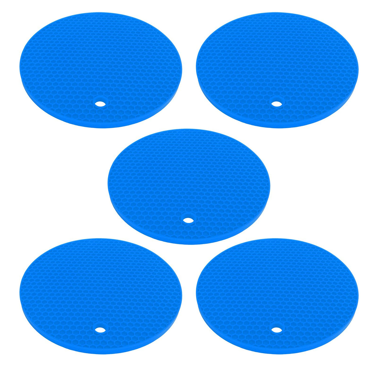 5PCS Silicone Trivet Mats Round Multipurpose Heat Resistant Non Slip Pads Pot Holders for Hot Pot Hot Dishes Blue