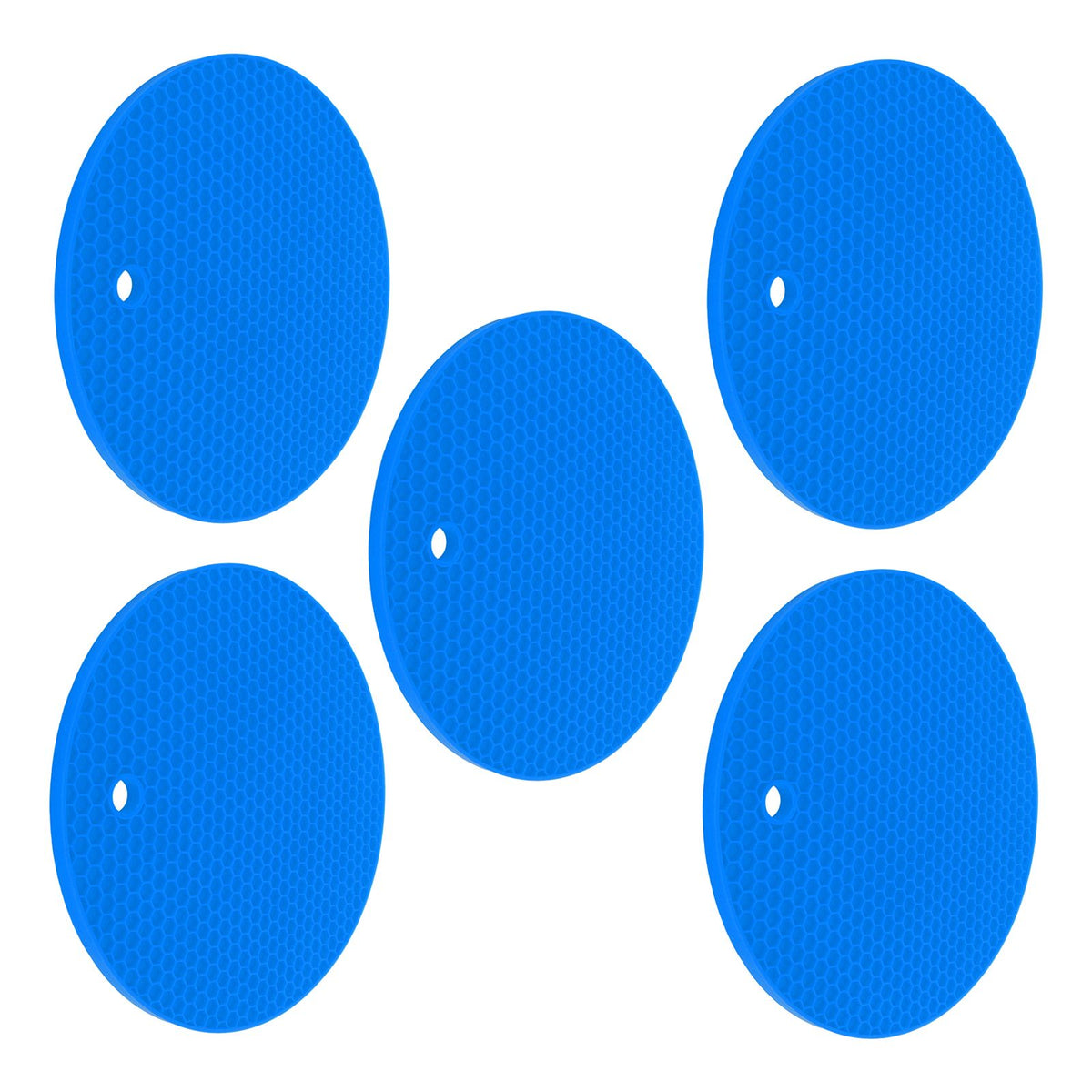 5PCS Silicone Trivet Mats Round Multipurpose Heat Resistant Non Slip Pads Pot Holders for Hot Pot Hot Dishes Blue