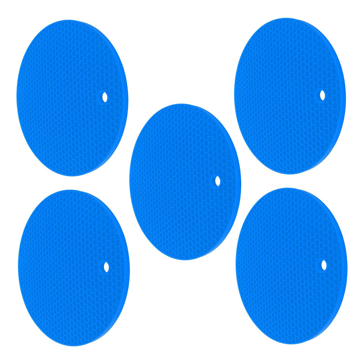 5PCS Silicone Trivet Mats Round Multipurpose Heat Resistant Non Slip Pads Pot Holders for Hot Pot Hot Dishes Blue