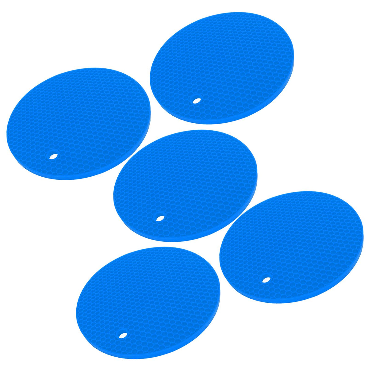 5PCS Silicone Trivet Mats Round Multipurpose Heat Resistant Non Slip Pads Pot Holders for Hot Pot Hot Dishes Blue
