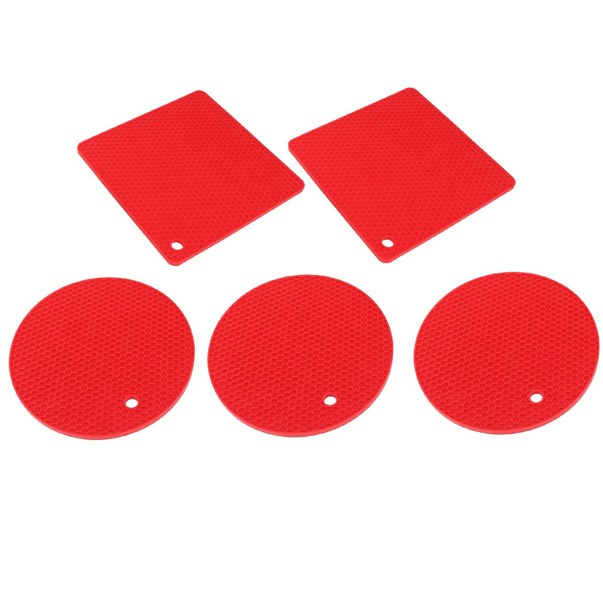 5Pcs Silicone Trivet Mat Square Round Honeycomb Hot Pad Non Slip Heat Resistant for Hot Plate Pans Kitchen Pots Red