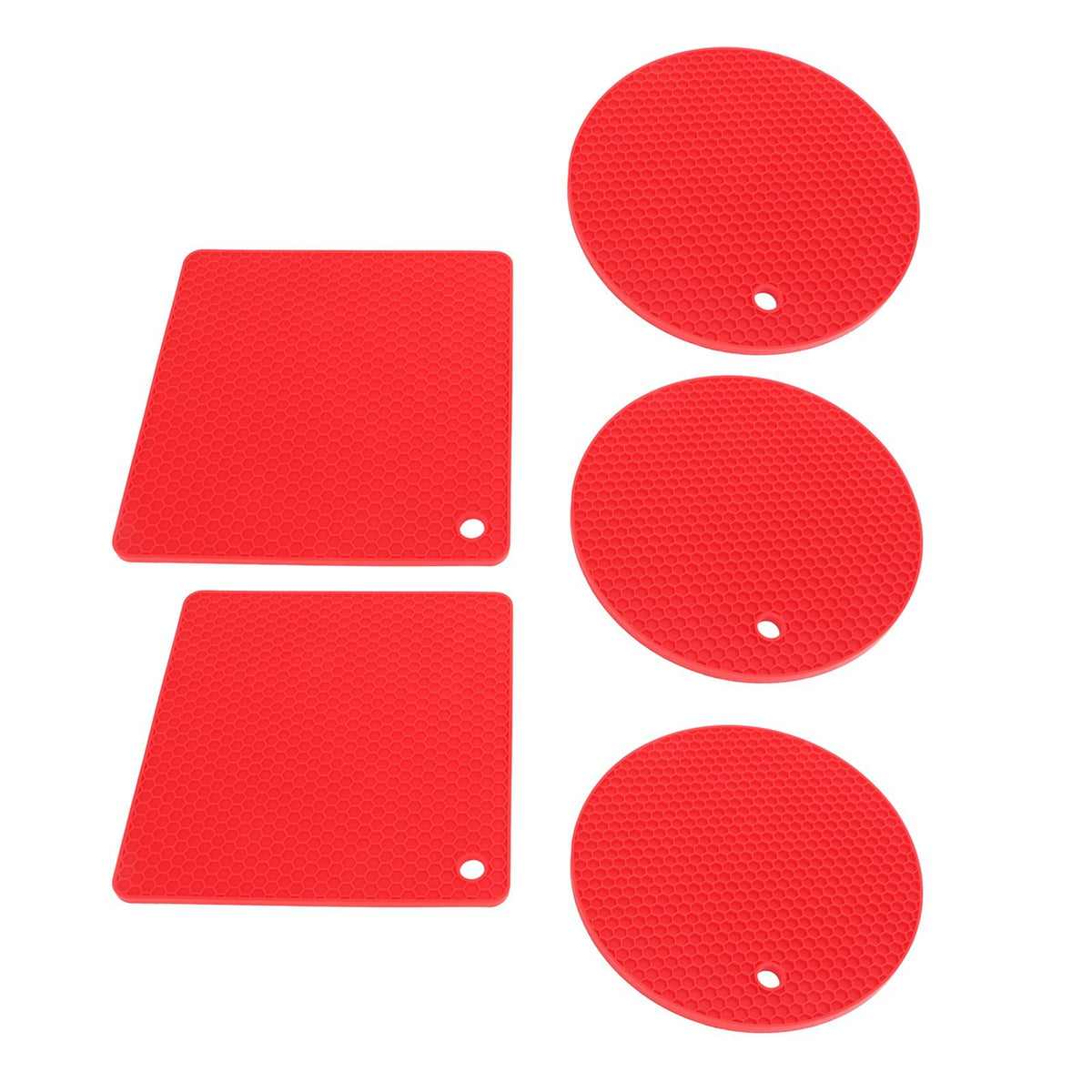 5Pcs Silicone Trivet Mat Square Round Honeycomb Hot Pad Non Slip Heat Resistant for Hot Plate Pans Kitchen Pots Red