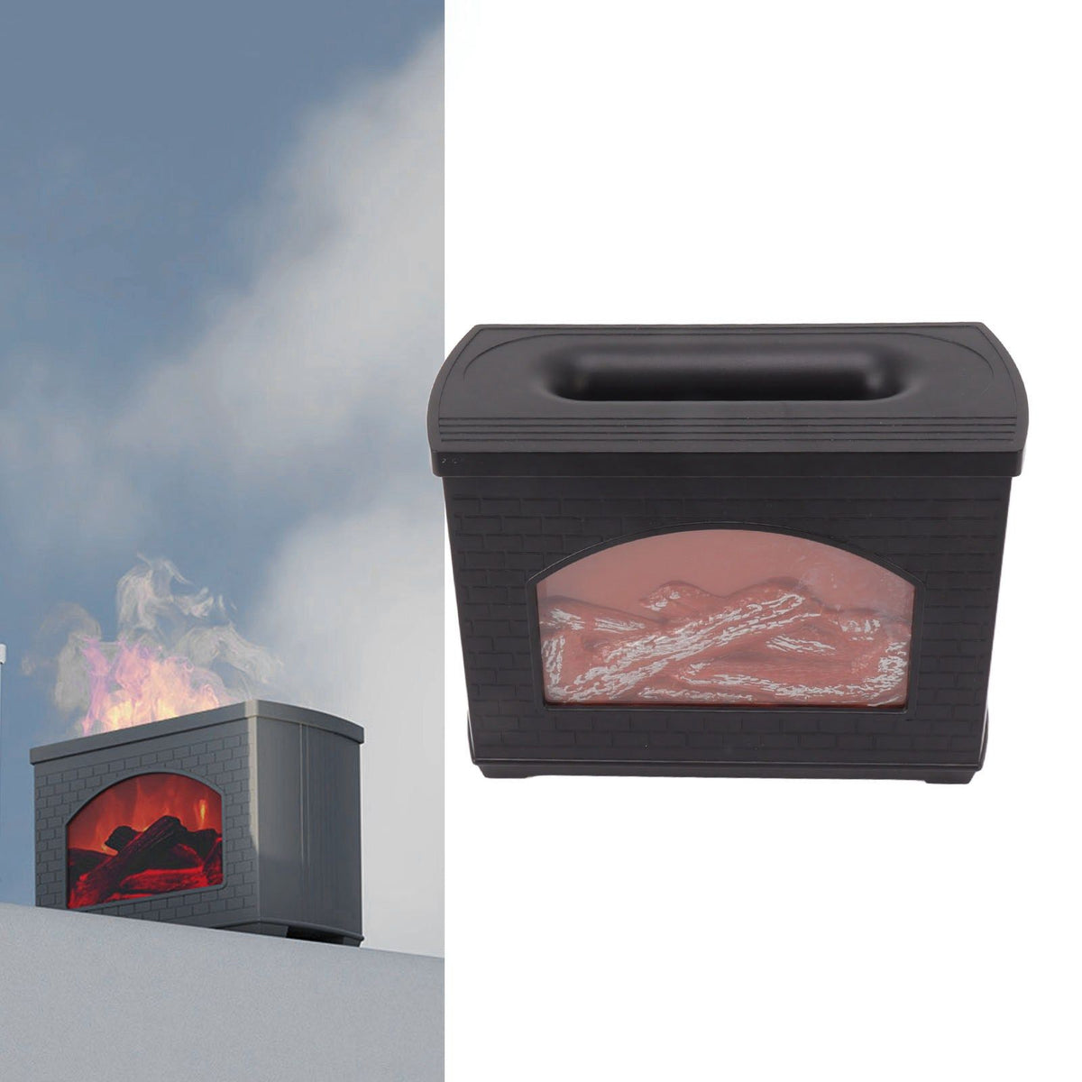 Black 270ml Fireplace Flame Diffuser No BPA Desktop Essential Oil Diffuser Mist Humidifier 7.5W 5V