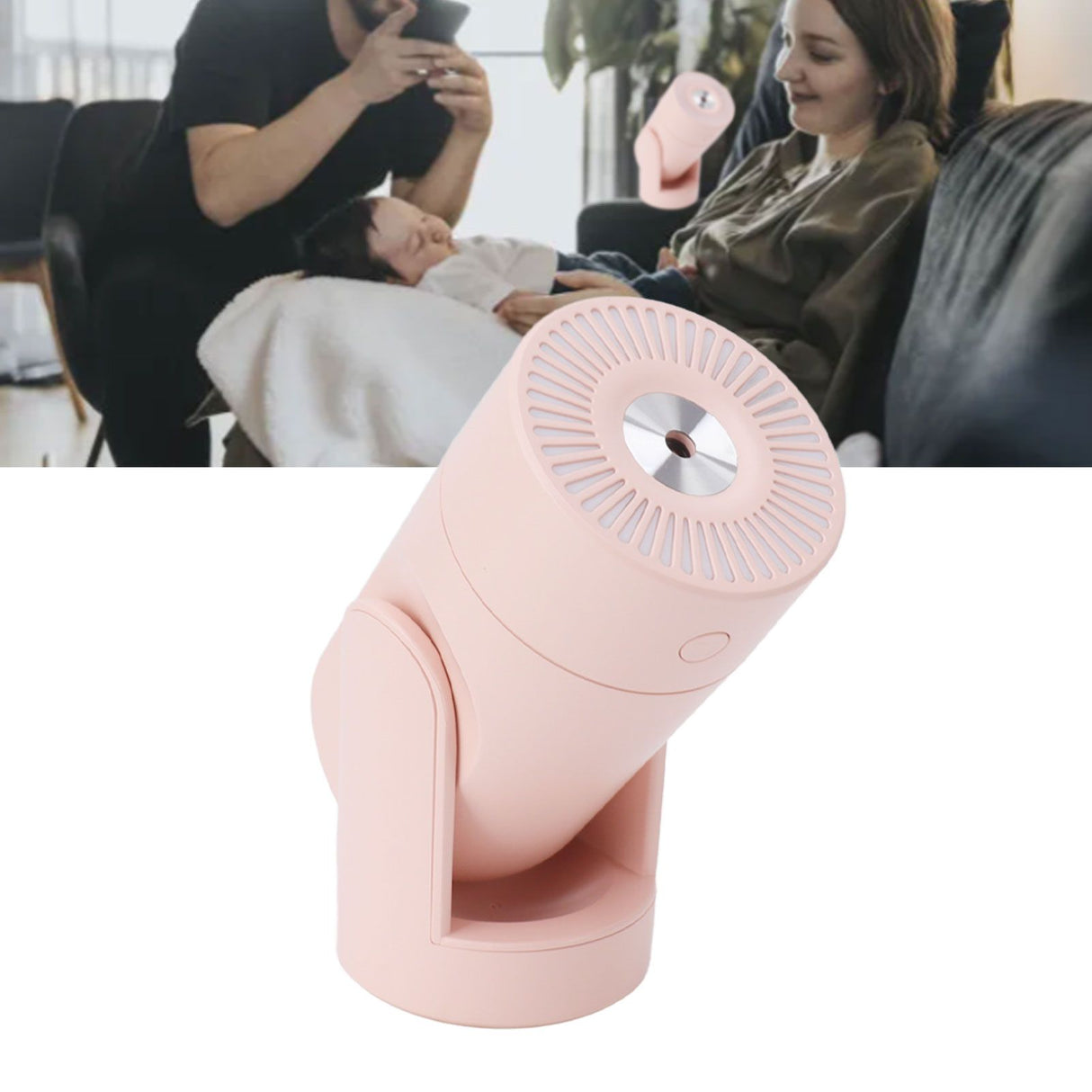 Portable Mini Humidifier USB Automatic Rotating Super Quiet Small Desktop Cool Mist Humidifier for Bedroom Office Car Travel Pink