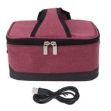 Portable Electric Lunch Box Food Heater USB Constant Heating Insulation Bag Heated Lunch Box Bag Wine Red