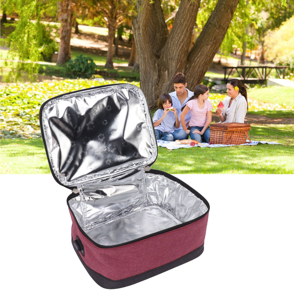 Portable Electric Lunch Box Food Heater USB Constant Heating Insulation Bag Heated Lunch Box Bag Wine Red