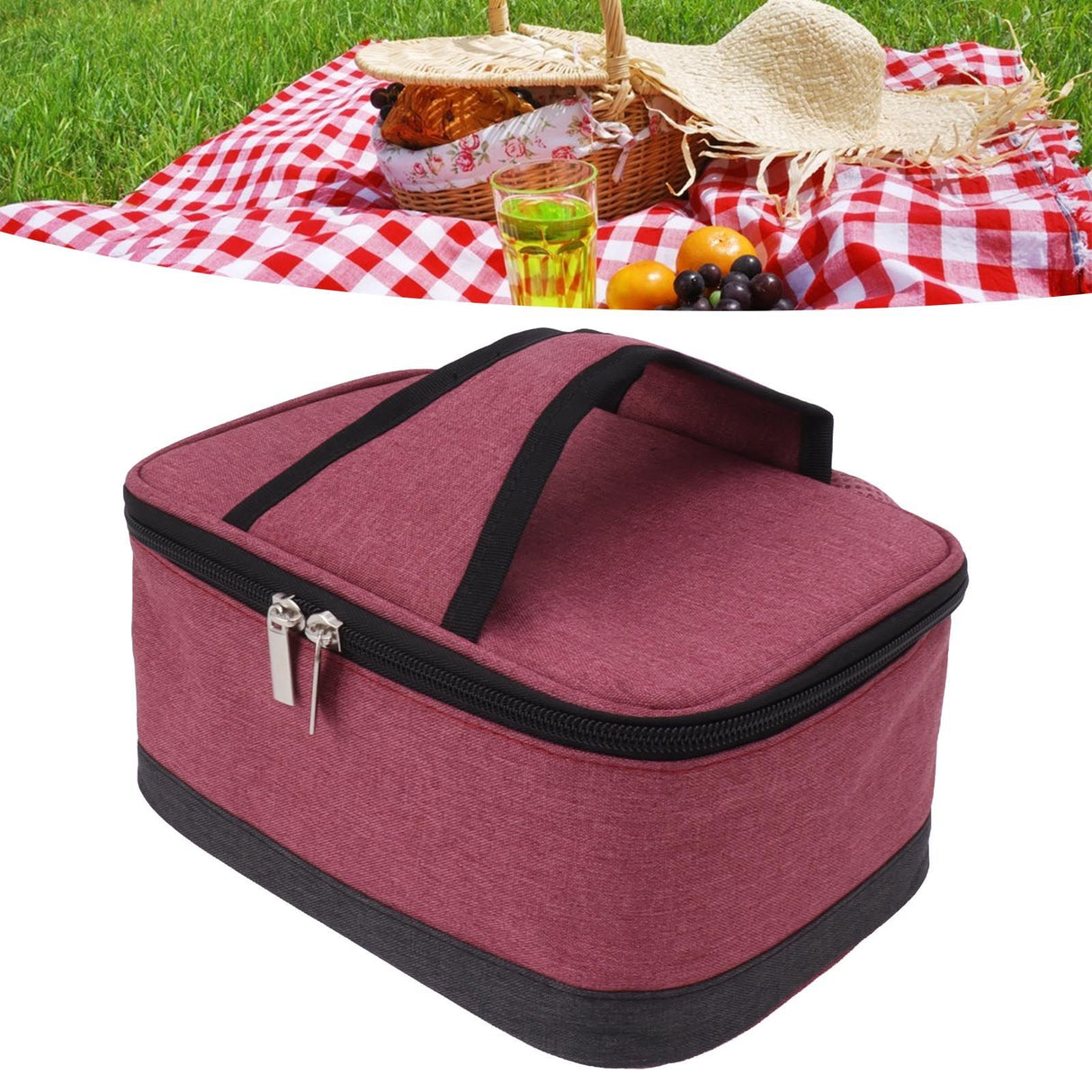 USB Heating Insulation Bag Portable Electric Heating Food Container Constant Temperature Heating Bag for Outdoor Wine Red