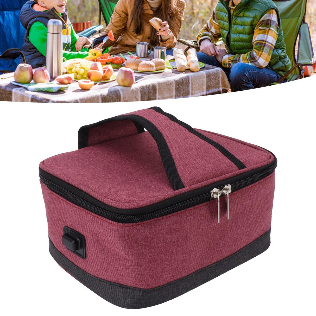 USB Heating Insulation Bag Portable Electric Heating Food Container Constant Temperature Heating Bag for Outdoor Wine Red
