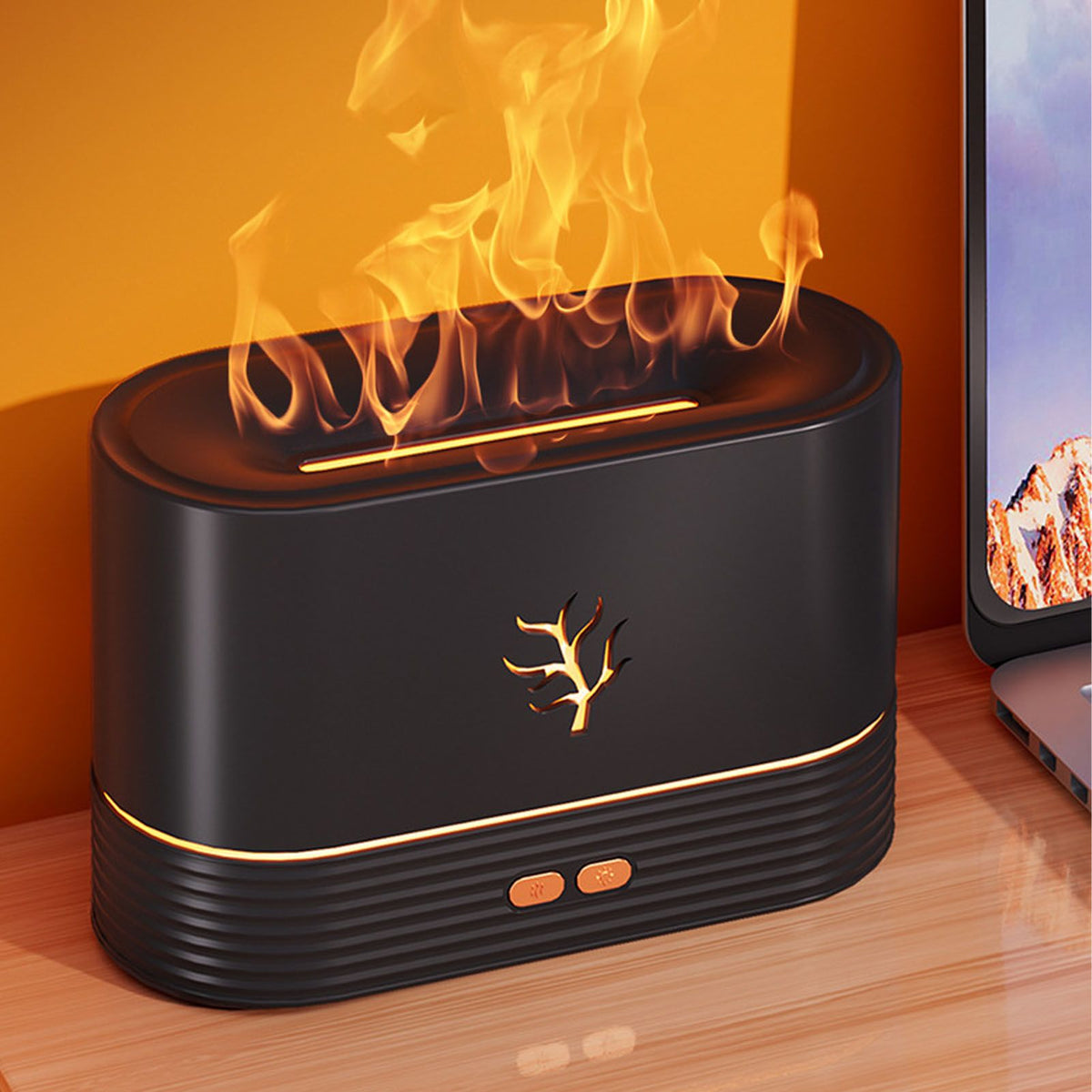 Colorful Flame Air Aroma Diffuser Humidifier Mini Noiseless Essential Oil Diffuser for Home Office Black