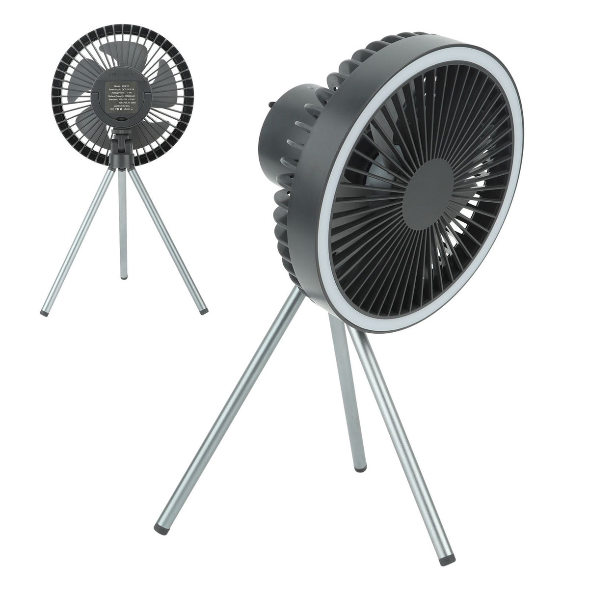 10000mAh USB Tripod Camping Fan Outdoor Portable Camping Fan with Light Power Bank Gray