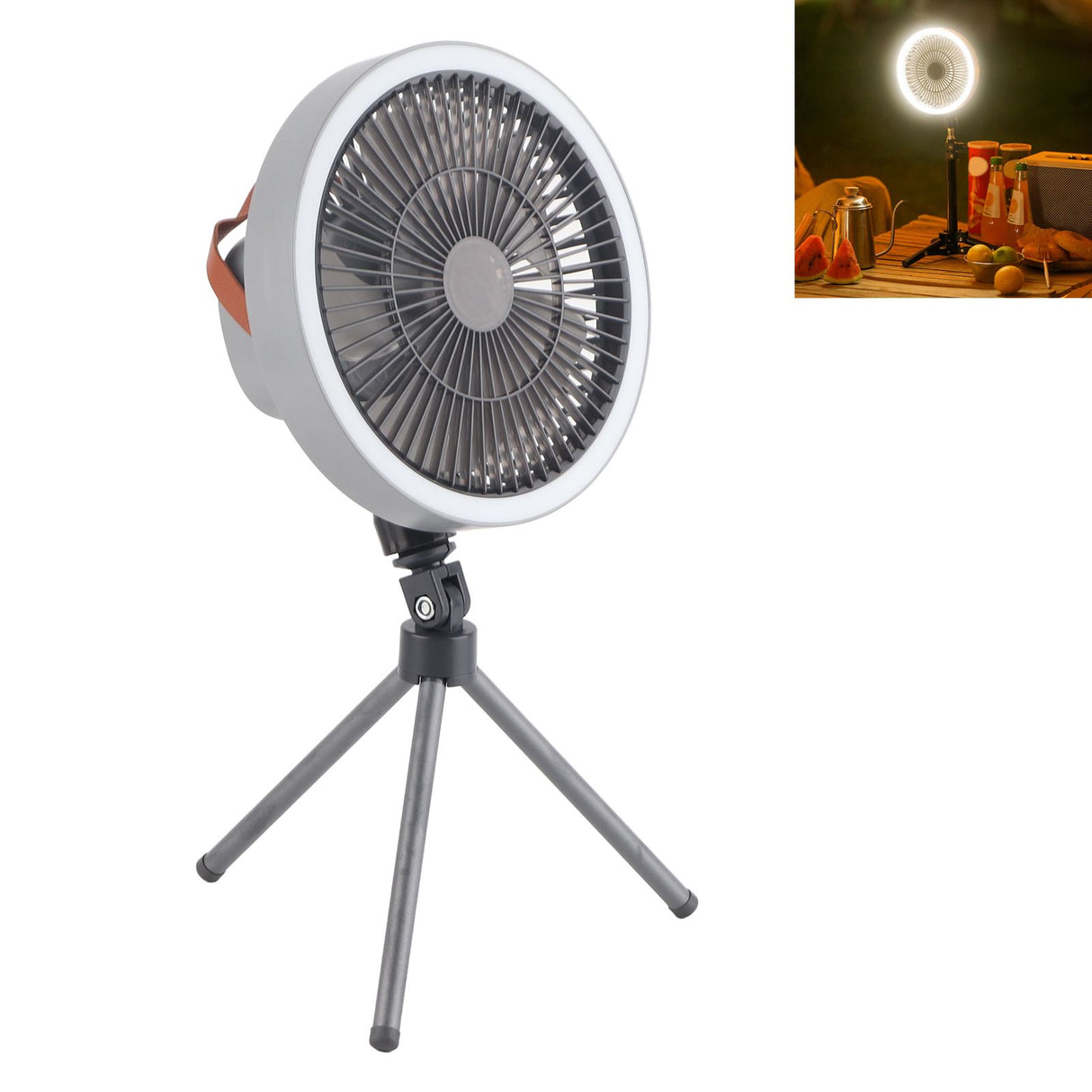Portable USB Rechargeable Tripod Fan Outdoor Camping Tripod Fan for Outdoor Camping Tent Gray