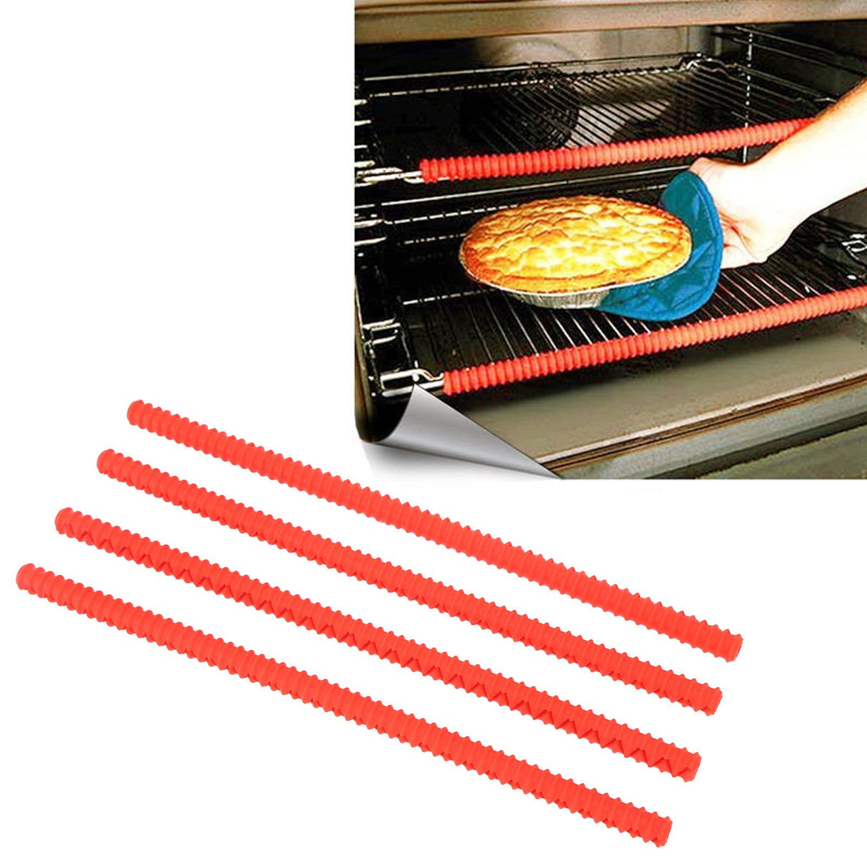 4PCS Oven Rack Protector Heat Resistant Silicone Edge Liner Cover Oven Accessories for Kitchen Restaurant Red