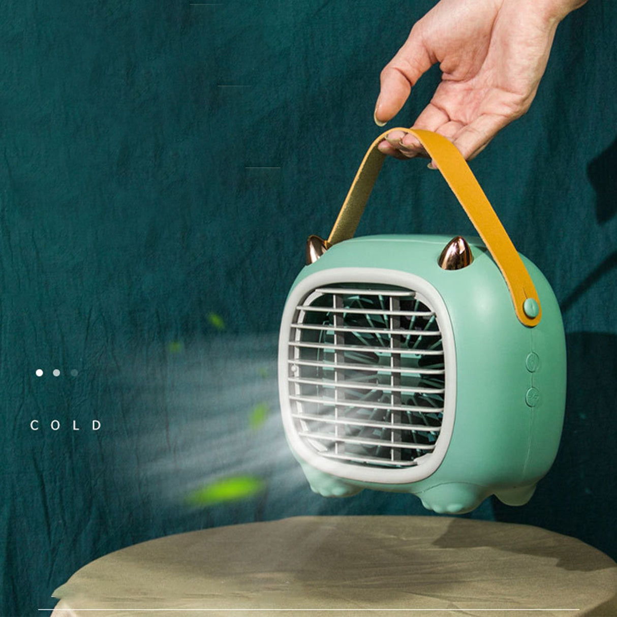 USB Desk Fan Mist Spray 3 Speed Modes Soft Handle Cartoon Style Easy Control Small Desk Fan for Family Office School Green